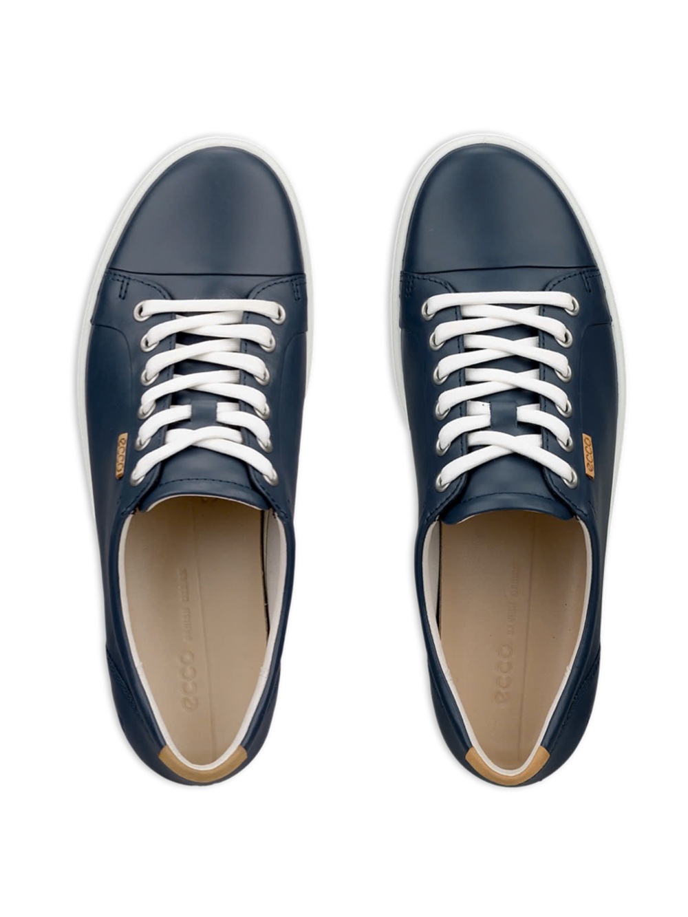Ecco Soft 7 Navy Leather Casual Sneakers with Cream Laces - Picture 3 of 4